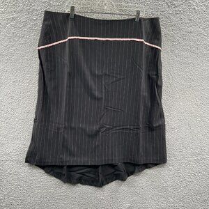 Fashion Instinct Women Straight Skirt 2X Black Pinstriped Lined Back Zip Stretch